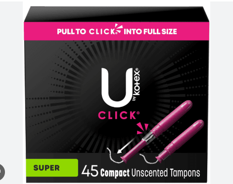 U by Kotex Click Compact Multipack Tampons, Regular, Unscented, 45 Count - COLO