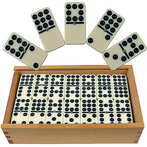 Premium Set of 55 Double Nine Dominoes with Wood Case, Brown