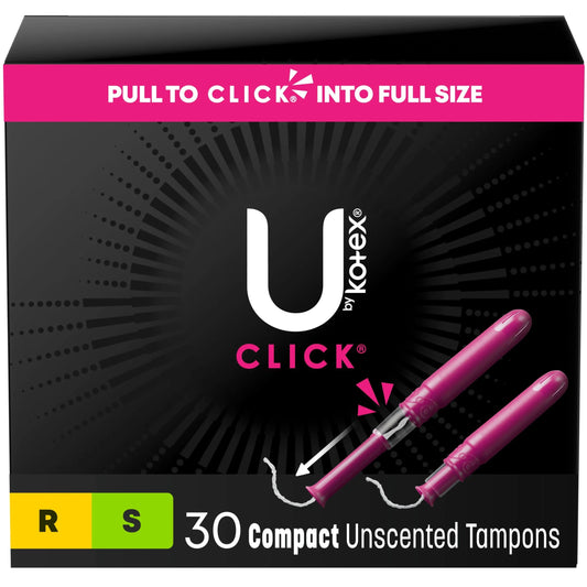 U by Kotex Click® Compact Multipack Tampons – Regular/Super, Unscented, 30 Count