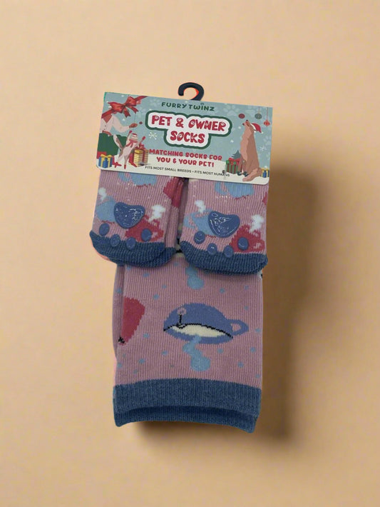 Coffee Cups Matching Pet & Owner Socks – Cozy Up, Caffeinated Style!