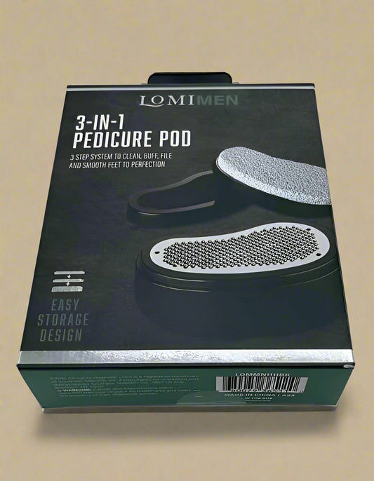 LOMIMEN 3-N-1 PEDICURE POD 3 STEP SYSTEM TO CLEAN BUFF  FILE AND SMOOTH FEET TO PERFECTION