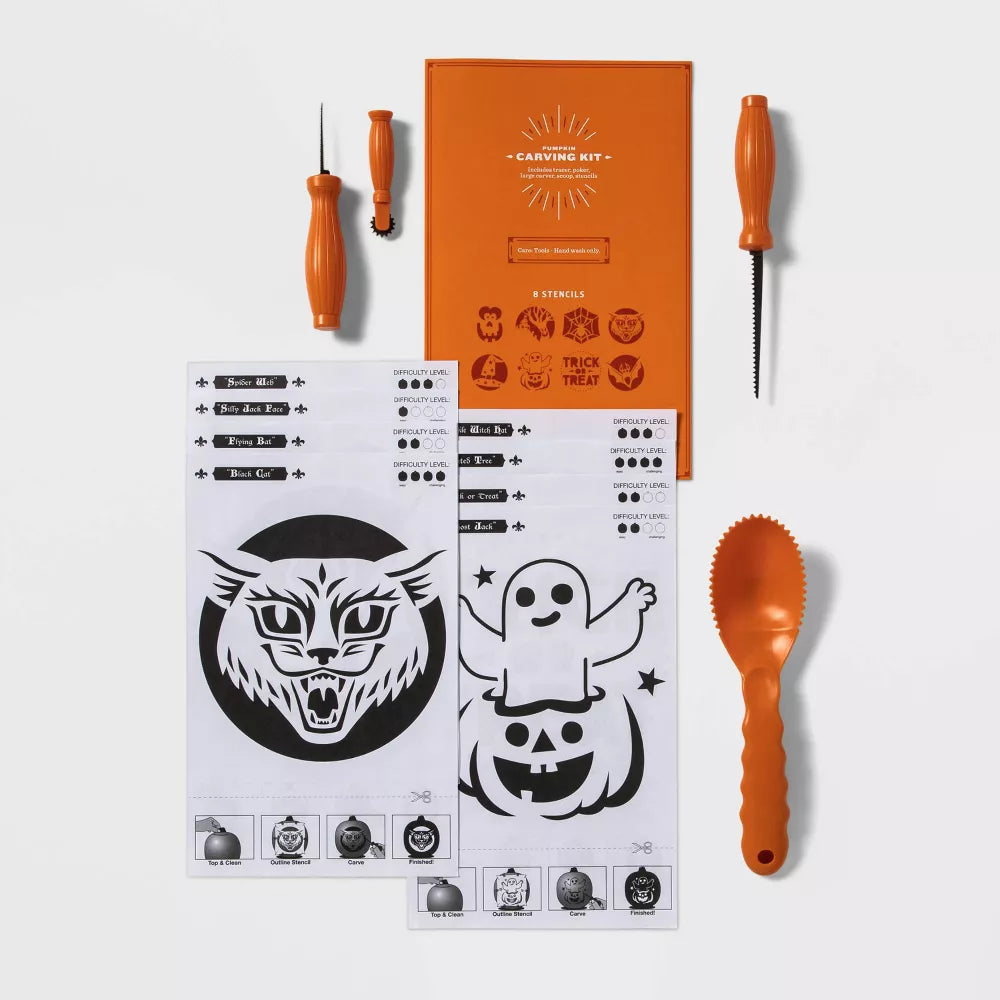 Halloween Carving Kit with 4 Tools & 8 Stencils