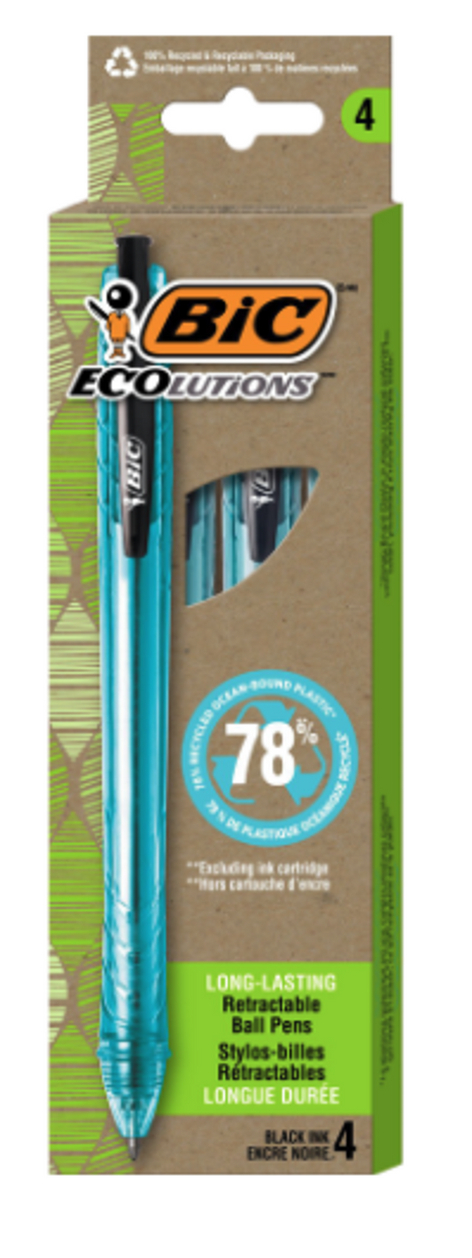 BIC Atlantis Original Retractable Ballpoint Pen (Black, 1.0mm) + BiC 4-Pack ECOlutions Retractable Ballpoint Pens