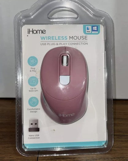 iHome Wireless Mouse for Mac & PC Windows PINK