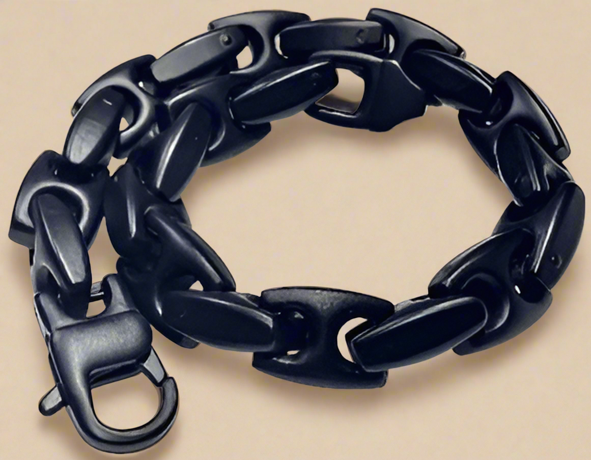 Fashion Black Link Matte Finish Bracelet 8"