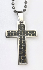 JEWLRY FASHION BLACK & GOLD CARBON FIBER CROSS with 22 " BALL CHAIN and cross is 1.75 inch