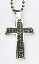 JEWLRY FASHION BLACK & GOLD CARBON FIBER CROSS with 22 " BALL CHAIN and cross is 1.75 inch - COLO