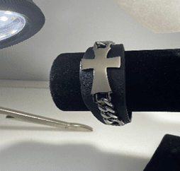 Fashion Black Leather Cross with Chain Bracelet and watch band Lock 8.5" - COLO