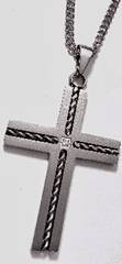 JEWLRY FASHION .01 ct DIAMOND ACCENT BLABK RHODIUM ROPE CROSS with 24" CURB CROSS IS 2.50 inch - COLO