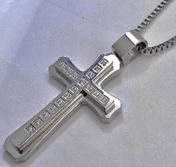 JEWLRY FASHION STAINLESS STEEL CRYSTALS TEXTURED CROSS with BOX CHAIN 22" cross is 2.5 inch - COLO