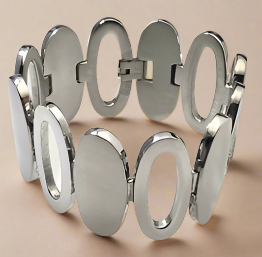 Fashion Ladies Bracelet Bright and Brushed Oval 7"