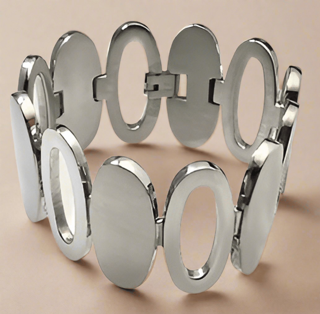 Fashion Ladies Bracelet Bright and Brushed Oval 7" - COLO