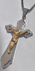 JEWLRY FASHION TWO TONE CRUCIFIX CROSS with 22" BOX CHAIN cross is 2.5 inch - COLO