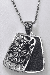 FASHION Iron Cross with Black Leather Dog Tag 2pc Pendant 24" Ball Chain - COLO