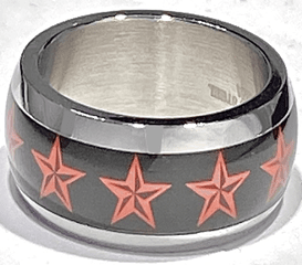 FASHION Black with Red Nautical Star Band Ring - COLO