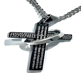 JEWELRY FASHION Black IP Serenty Prayer Cross Necklace 24" Curb Link Chain
