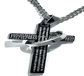 JEWELRY FASHION Black IP Serenty Prayer Cross Necklace 24" Curb Link Chain - COLO