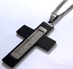 JEWLRY FASHION BLACK IP CROSS with CABLE in CURB CHAIN 24" cross is 2.25 inch - COLO