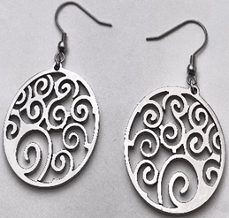 JEWELRY FASHION WHITE GOLD PLATED CIRCLE with FILGREE inside with FISH HOOK EARRING