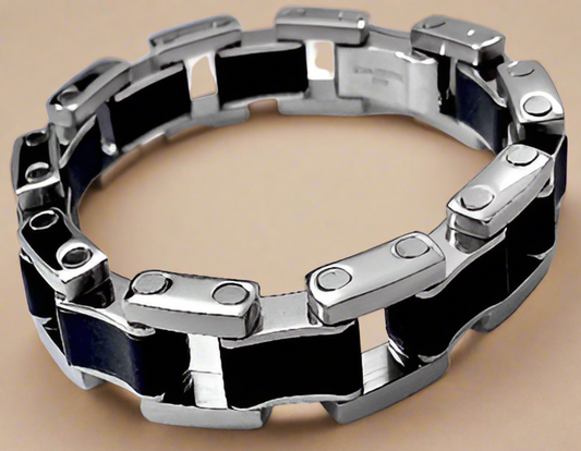 Fashion Stainless Steel with Rubber Men Bracelets 8.5"