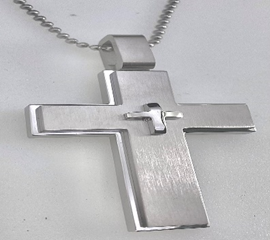 JEWELRY FASHION Three Layer Cross Polish and Satin with Ball Chain 24"