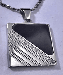 Fashion Dog Tag with Black Onyx and CZ on a 22" Rope Chain - COLO