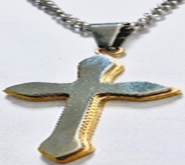 JEWLRY FASHION SILVER YELLOW IP CROSS PENDANT with 24" CURB CHAIN cross is 1.75 inch