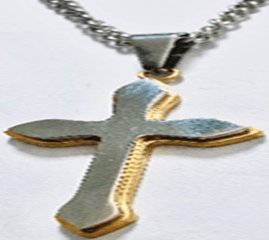 JEWLRY FASHION SILVER YELLOW IP CROSS PENDANT with 24" CURB CHAIN cross is 1.75 inch - COLO