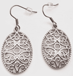 JEWELRY FASHION WHITE GOLD PLATED FILGREE OVAL EARRING with FISH HOOK - COLO