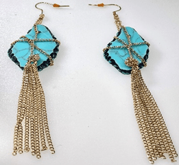 JEWELRY FASHION Turquoise Stone with 18 cart Gold Plated Chains on Fish Hook Earring - COLO