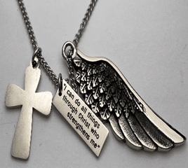 FASHION Angel Wingcross QUOTE Pendant 24" Curb Chain - COLO