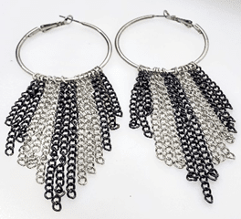 JEWELRY FASHION Black and Silver Plated Hanging Chain Hoop Earring - COLO