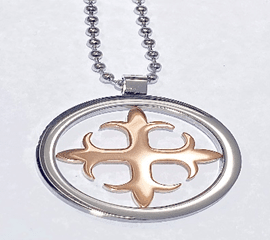 FASHION Rose Cross Fleury in Silver Circle Plated with Ball Chain 24" - COLO