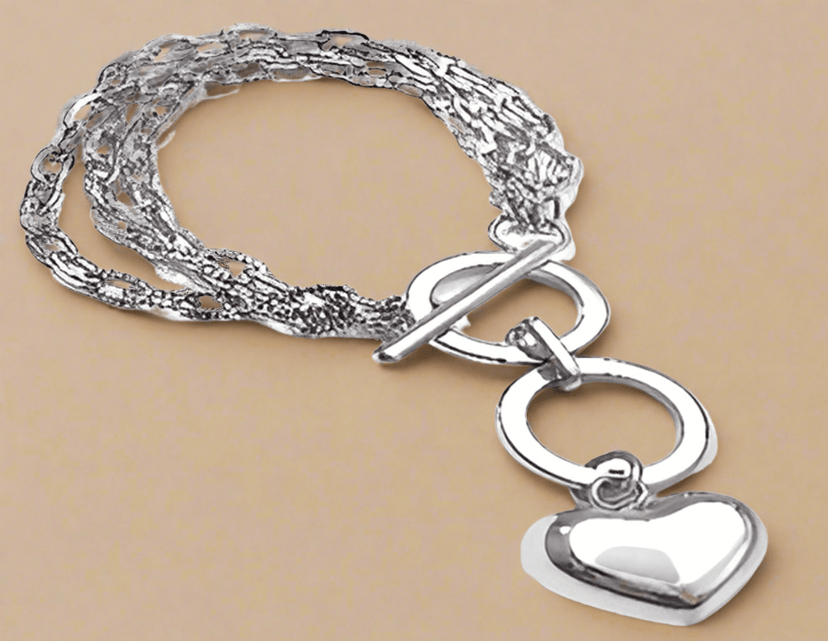 Fashion Polish Heart Charm 3 Chain Bracelet 7" in a Box - COLO