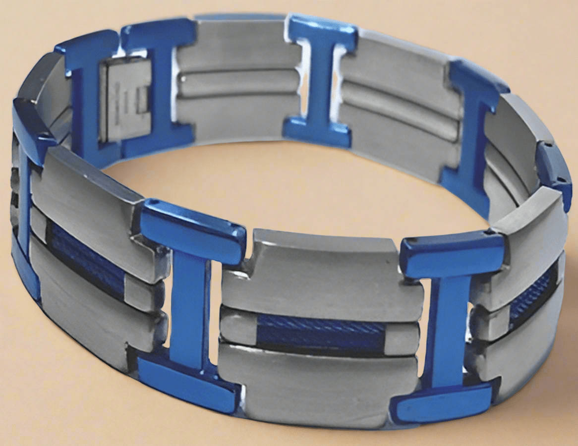 Fashion Polish Silver and Blue IP Plated Bracelet 8.5" - COLO