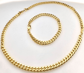 FASHION 18k Gold Electroplated Curb Link 6mm Chain and Bracelets Set with Box - COLO