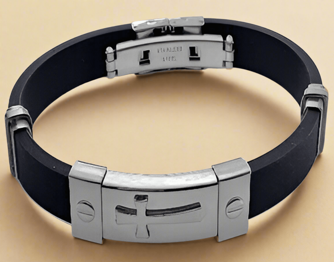 Fashion Cross ID Rubber Bracelet 8" - COLO