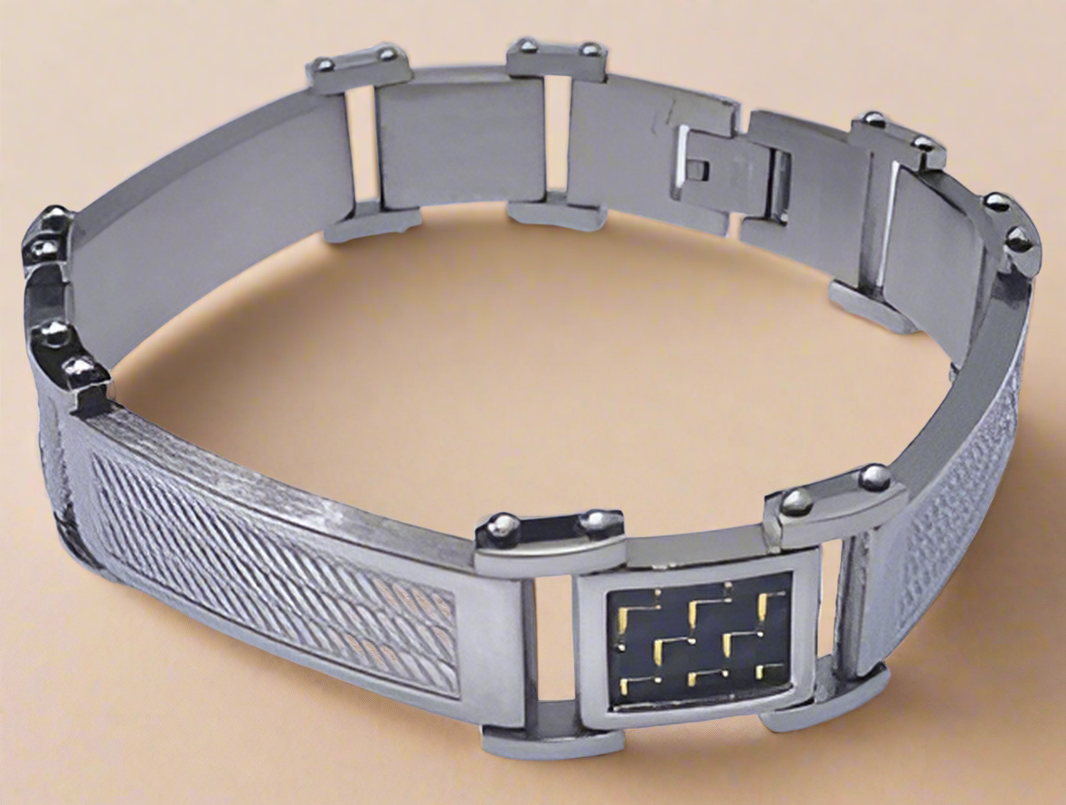 Fashion Black and Gold Carbon Fiber Men Bracelets 8.5"