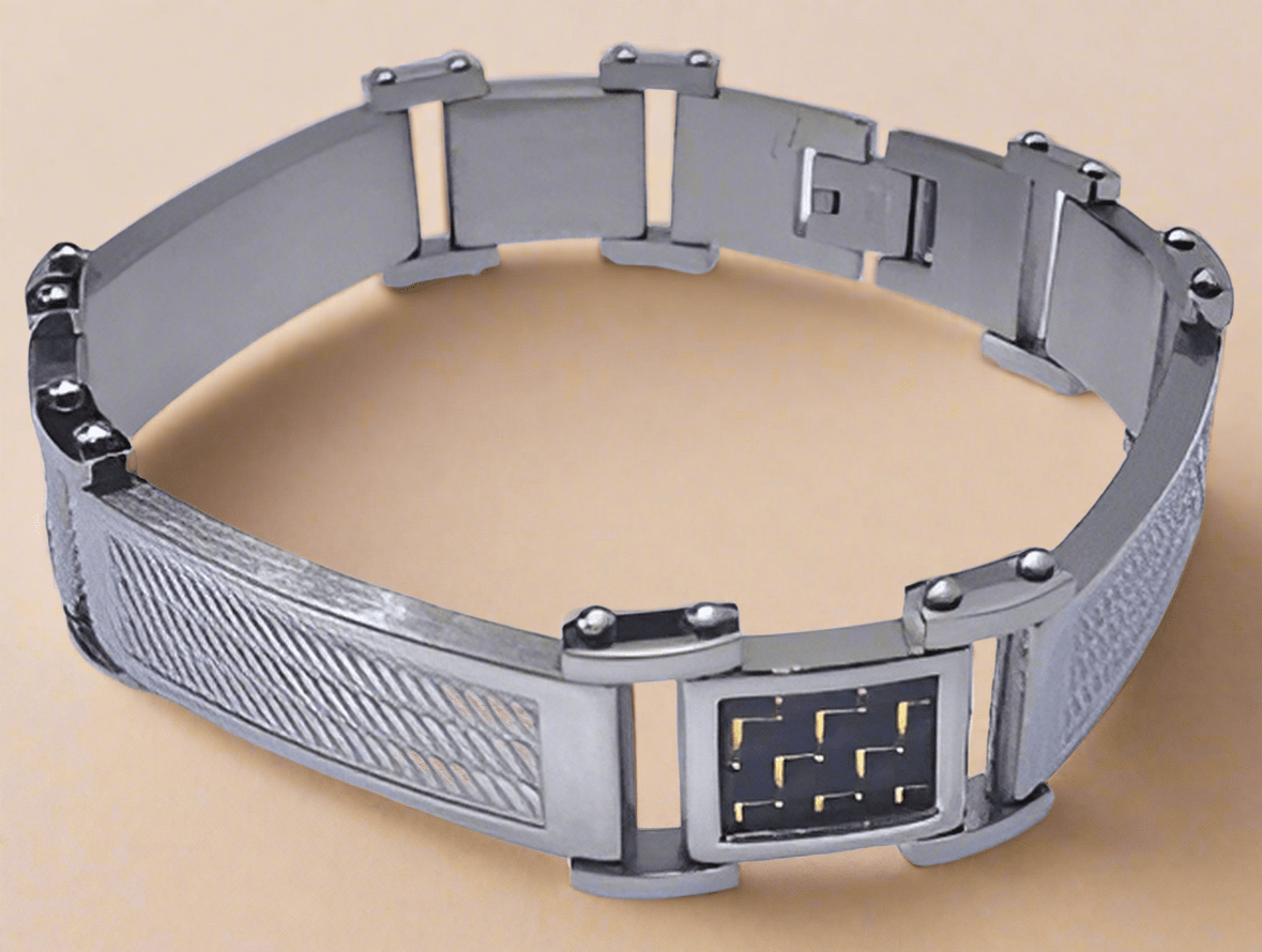 Fashion Black and Gold Carbon Fiber Men Bracelets 8.5" - COLO