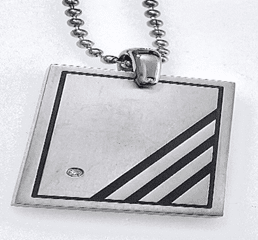 FASHION Steel Dog Tag Black Stripes .15 Diamond Ball Chain 24" - COLO