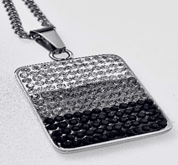 FASHION Crystal Black Grey White Stones Dog Tag Necklace 24" - COLO