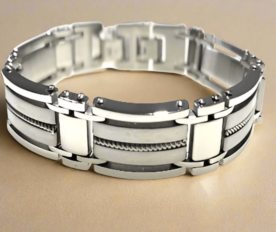 Fashion Wide Link Rope Twist Accent Bracelet 8.5" - COLO