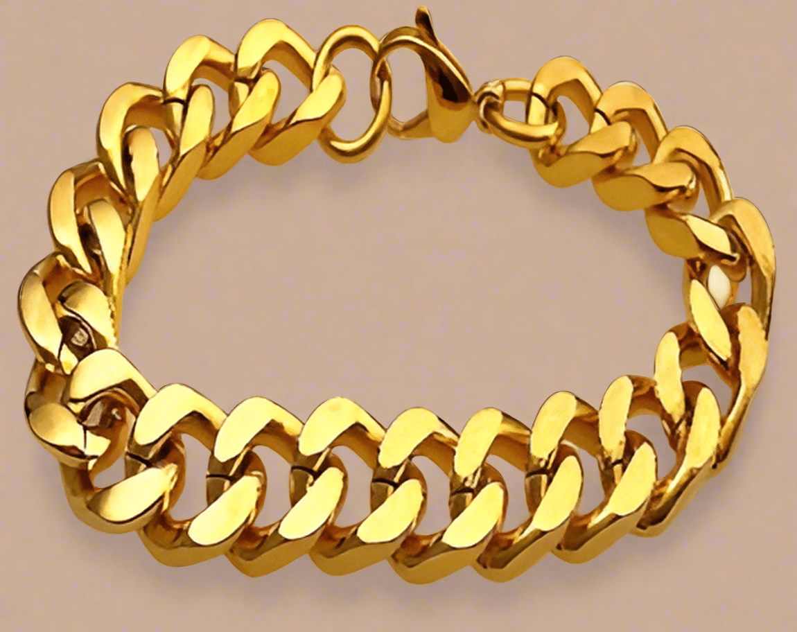 FASHION 18k Gold Electroplated Curb Link 11.5mm Chain and 8.5" Bracelets Set with Box - COLO