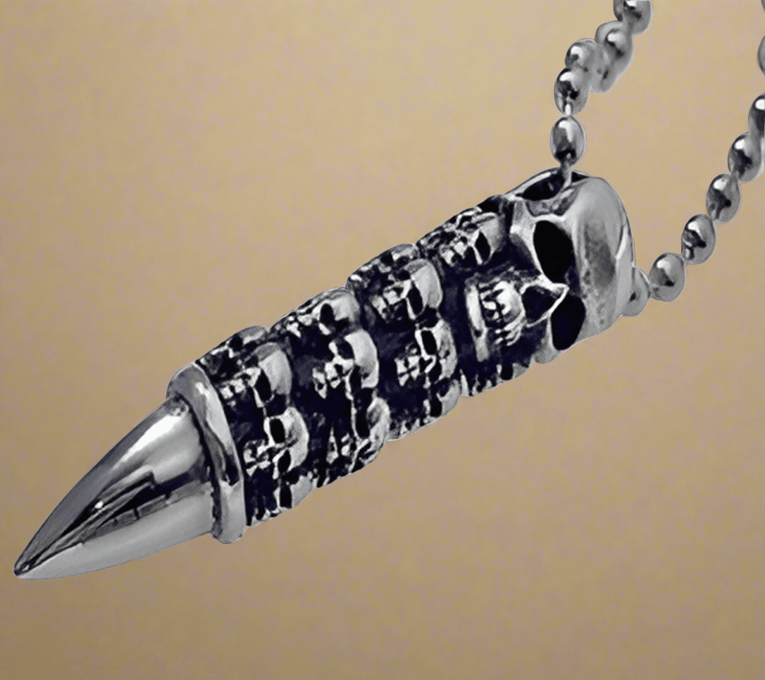 FASHION Skull Bullet Pendant with Ball Chain 24" - COLO