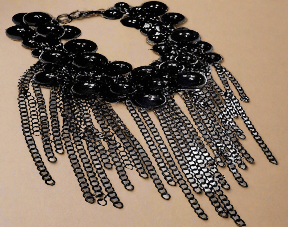 Fashion Costume Black Beads and Dangles Curb Link Chain 8" Bracelet - COLO