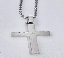 JEWELRY FASHION Satin Finish Cross with .02pts on a Ball 24"