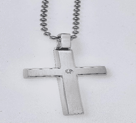 JEWELRY FASHION Satin Finish Cross with .02pts on a Ball 24" - COLO