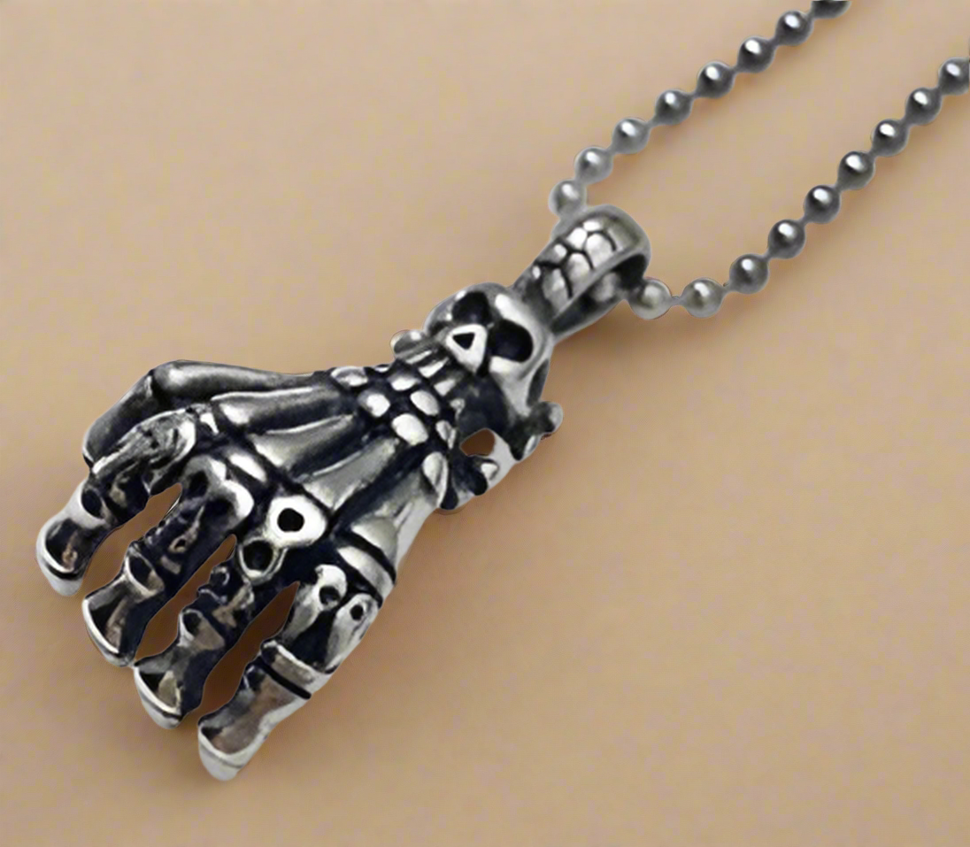 FASHION Skull Hand Pendant on a Ball Chain 24"