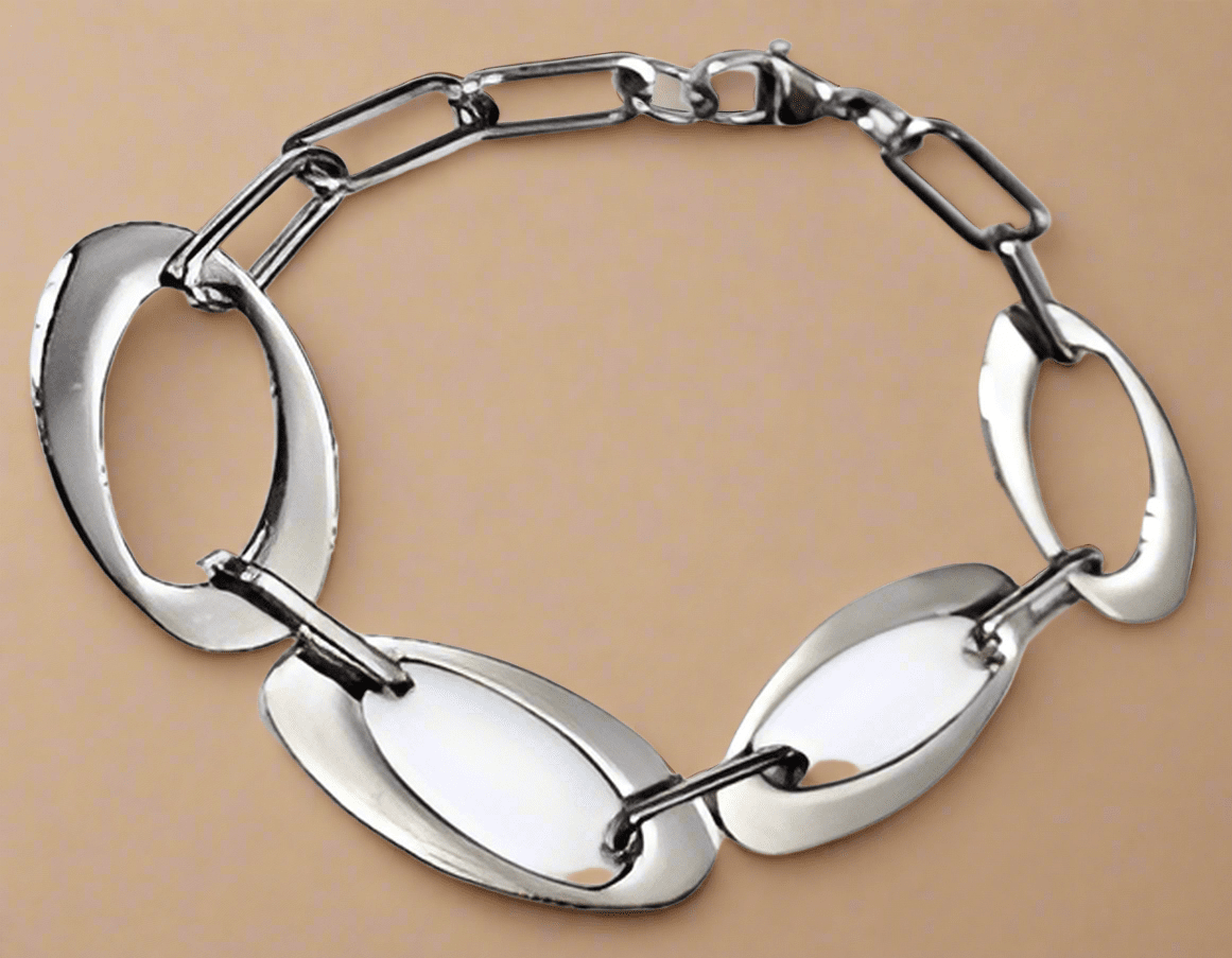 FASHION Solid Oval and Open Oval Bracelet 7.5" - COLO