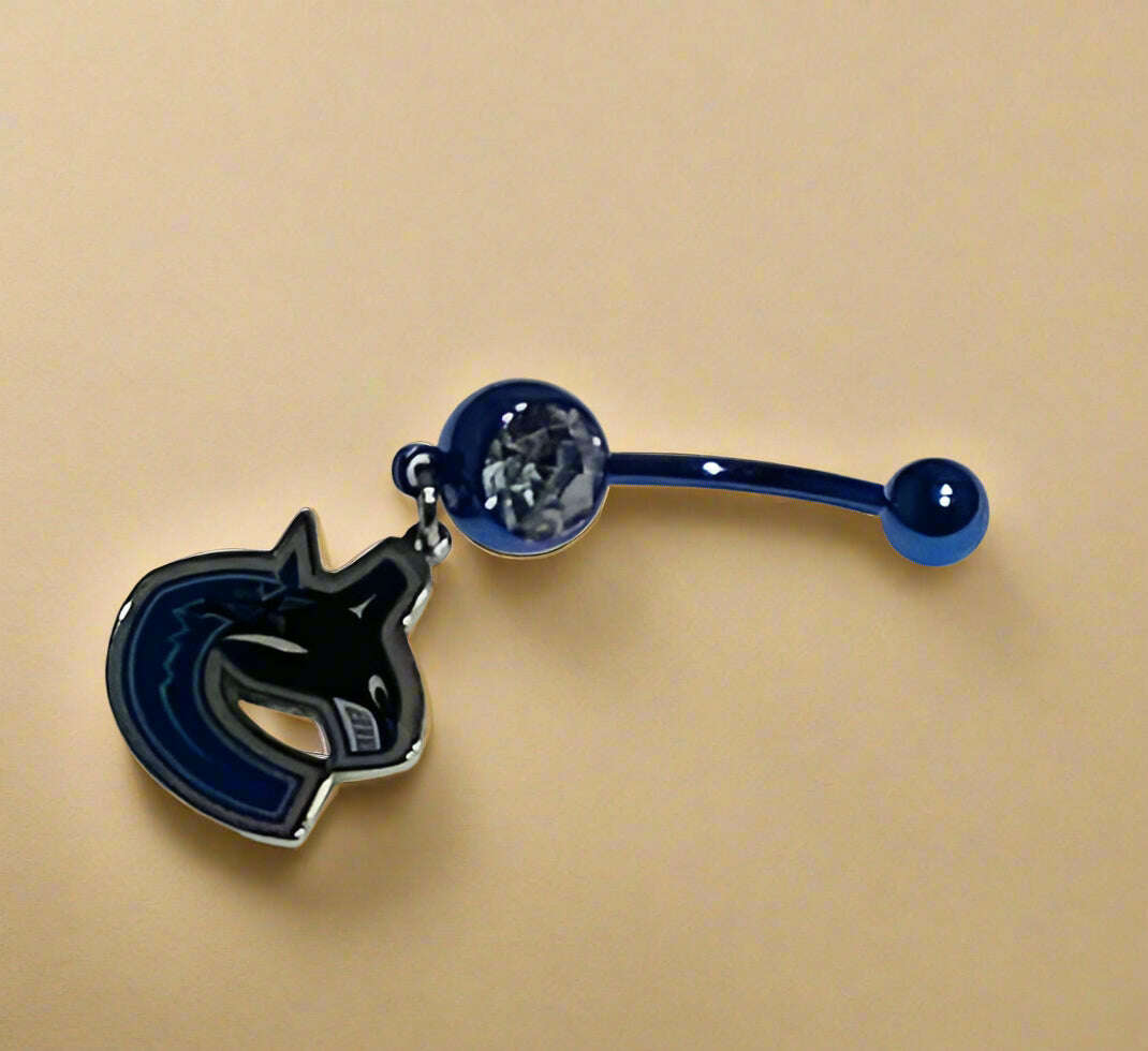 Vancouver Canucks blue stainless steel belly rings - COLO